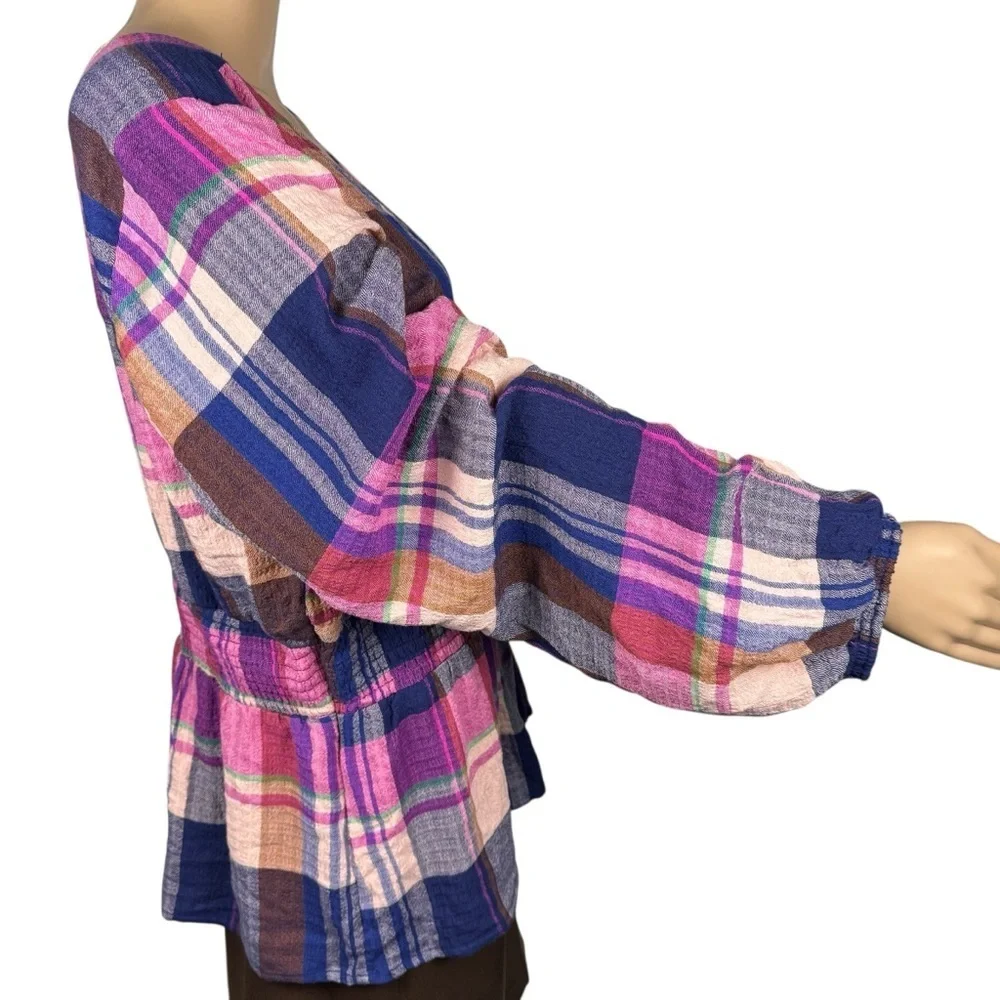 NWT New $98 Pilcro Plaid Deep-V Blouse Size XL